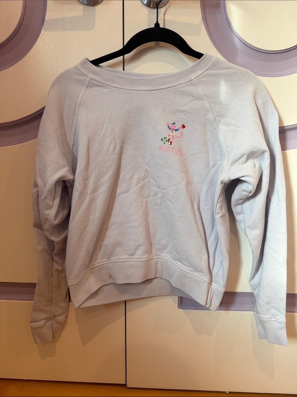 Roller Rabbit Light blue Pullover Sweatshirt with Boston Graphic. Sleeve stains